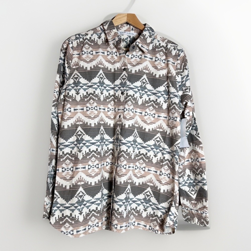 Woolrich Womens Size M Southwestern Aztec Flannel Shirt Cotton Button Up Neutral